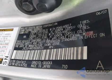 2007 Toyota 4Runner Sr5 V6 from USA, damaged, VIN JTEZU14R078088520